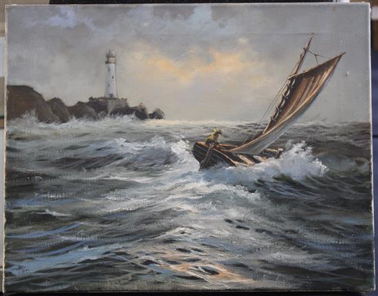 David Short The West Wind and Sailing ship at sea, largest 14 x 18in., unframed